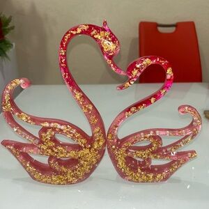 Elegant Pink and Gold Swan Figurine